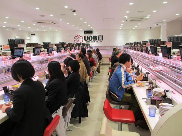 High-tech kaiten-sushi restaurant